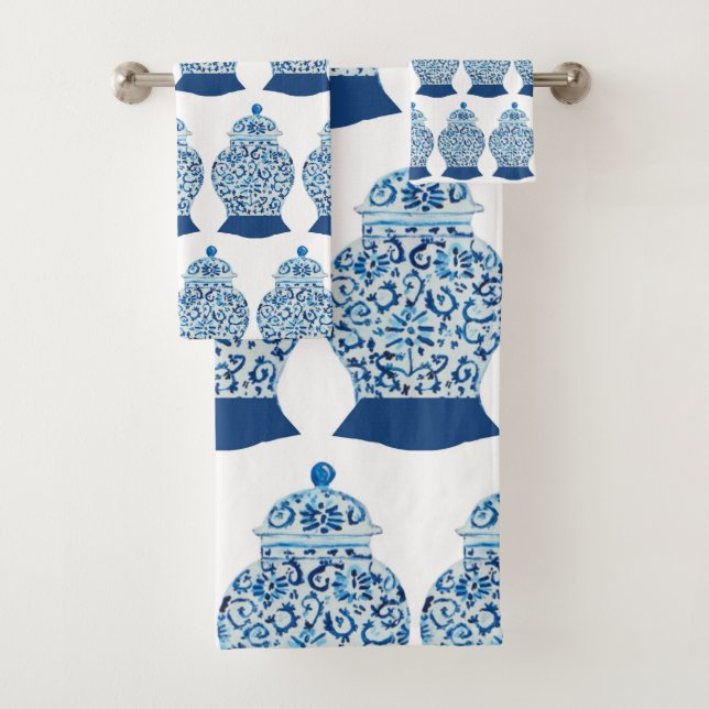 Blue White Ginger Jar  Bath Towel Set (Insitu)