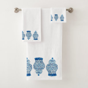Blue White  Ginger Jar Bath Towel Set