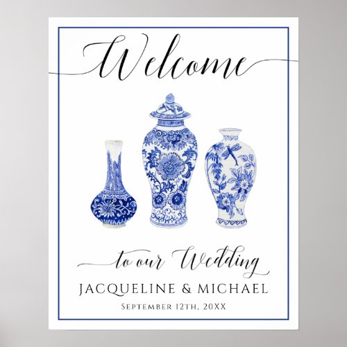 Blue White Ginger Jar Chinoiserie Welcome Wedding Poster