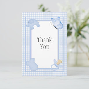 Blue White Gingham Baby Shower Thank You Card