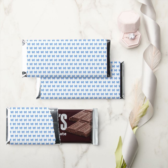 Blue-white gingham bow pattern hershey bar favors (Front)