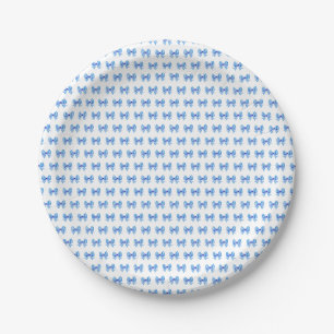 Blue-white gingham bow pattern paper plates