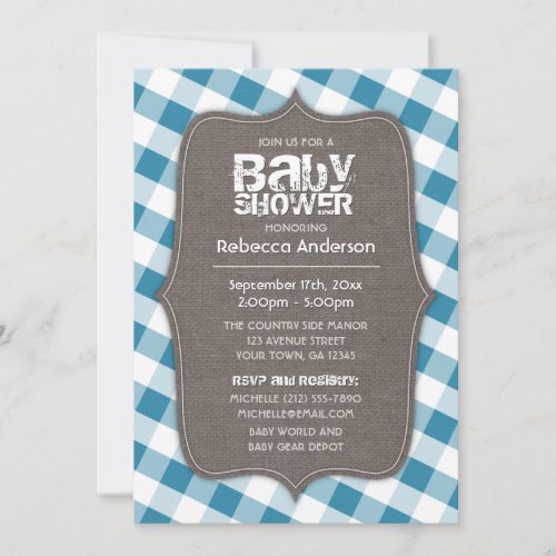 Blue  White Gingham Canvas Baby Shower Invitation