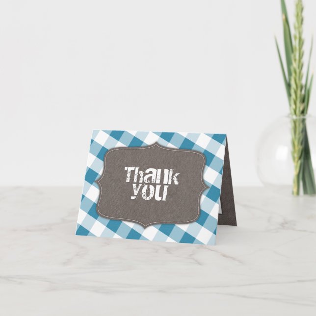 Blue & White Gingham Canvas Thank You Cards (Front)