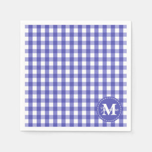 Blue White Gingham Check Pattern Monogram Napkins