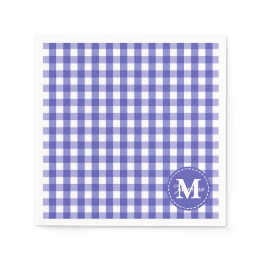 Blue White Gingham Check Pattern Monogram Disposable Napkin | Zazzle