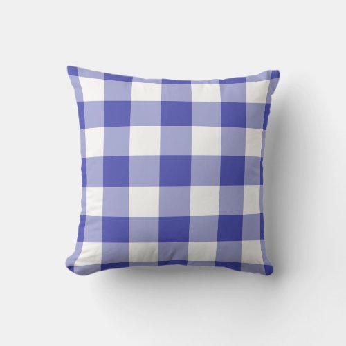 Blue White Gingham Check Pattern Throw Pillow