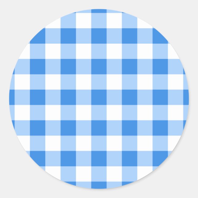 Blue & White Gingham Checkered Pattern Party Classic Round Sticker (Front)
