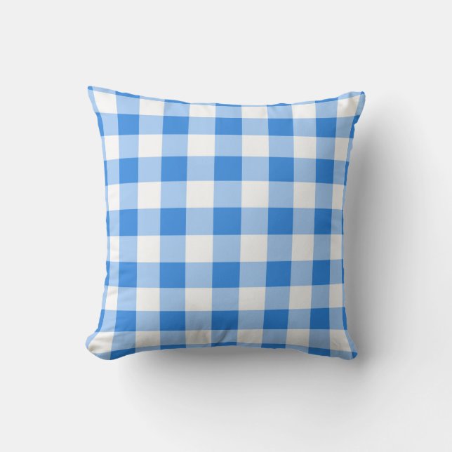 Blue & White Gingham Checkered Pattern Party Throw Pillow (Front)