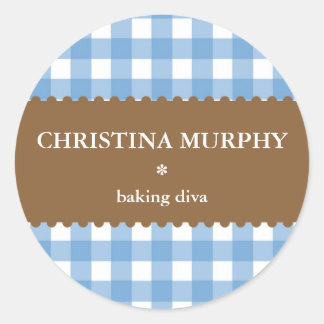 blue white gingham homemade food label seal