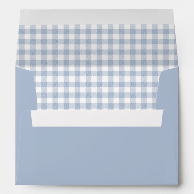 Blue & White Gingham Lined Wedding Invitation Envelope (Back (Bottom))