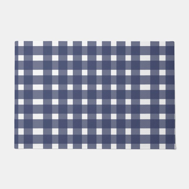 Blue White Gingham Pattern Doormat (Front)