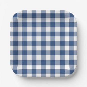 Blue White Gingham Pattern Paper Plates by RocklawnArts at Zazzle
