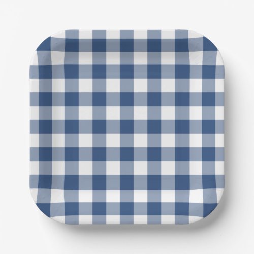 Blue White Gingham Pattern Paper Plates