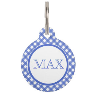 Blue & White Gingham Pattern Personalized Pet Tag