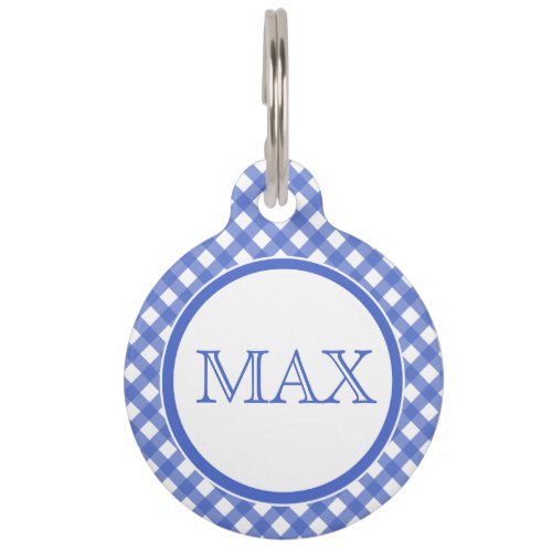 Blue  White Gingham Pattern  Personalized Pet Tag