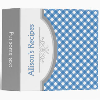 Blue, white gingham pattern with frame recipe 3 ring binder