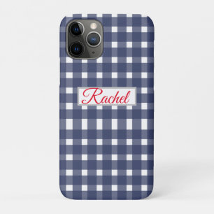 Blue White Gingham Personalized iPhone 11 Pro Case