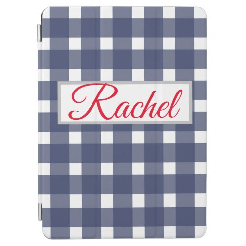 Blue White Gingham Personalized  iPad Air Cover