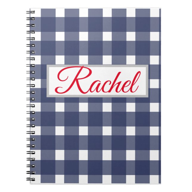 Blue White Gingham Personalized Notebook (Front)