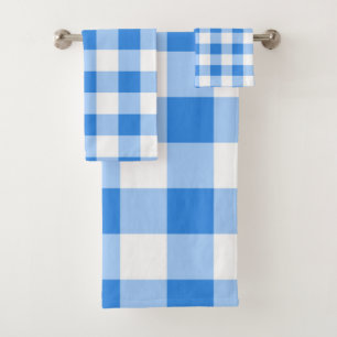 Blue & White Gingham Plaid Checkered Pattern Bath Towel Set