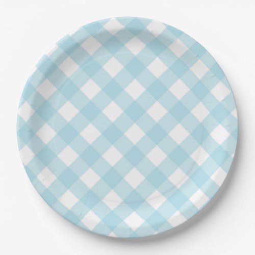 Blue  White Gingham Plaid Paper Plates