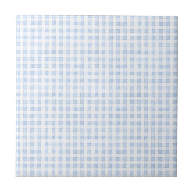 Blue & White Gingham Vintage Design Ceramic Tile (Front)