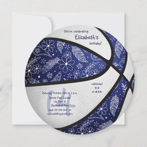 blue white girls basketball themed birthday party announcement