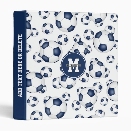 blue white girls boys team colors soccer balls 3 ring binder