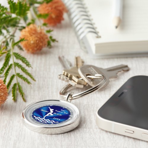 Blue White Girls Gymnastics Gifts Personalized Keychain