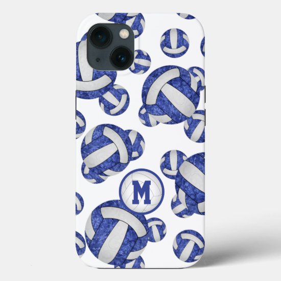 Blue white girls monogrammed volleyball iPhone 13 case