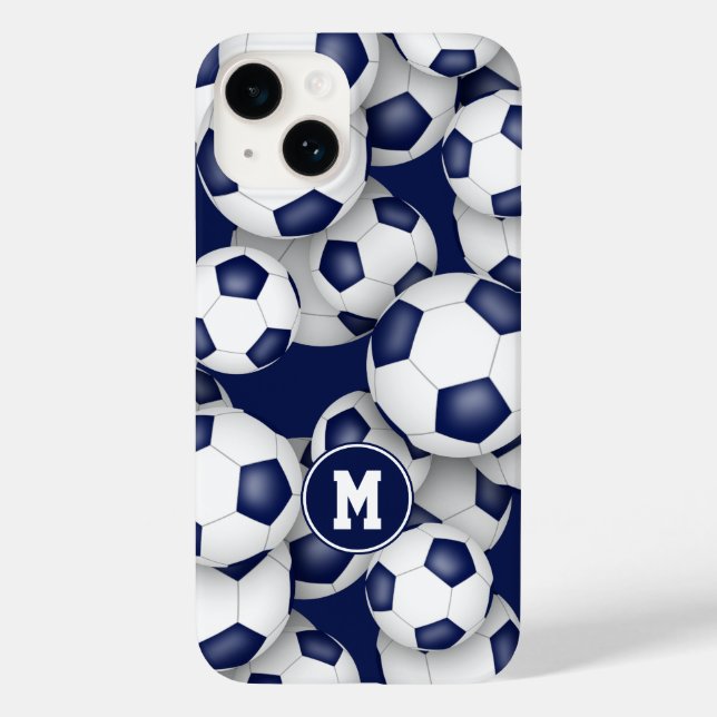 Blue white girls soccer balls pattern monogrammed  Case-Mate iPhone case (Back)