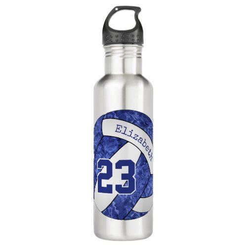blue white girls volleyball team name number stainless steel water bottle