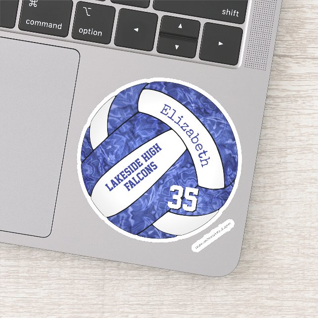 blue & white girly volleyball team colors sticker (Detail)