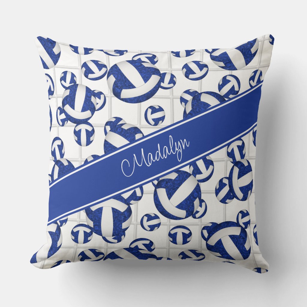 blue white girly volleyballs w net accent pattern throw pillow