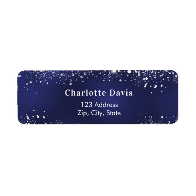 Blue white glitter return address label (Front)