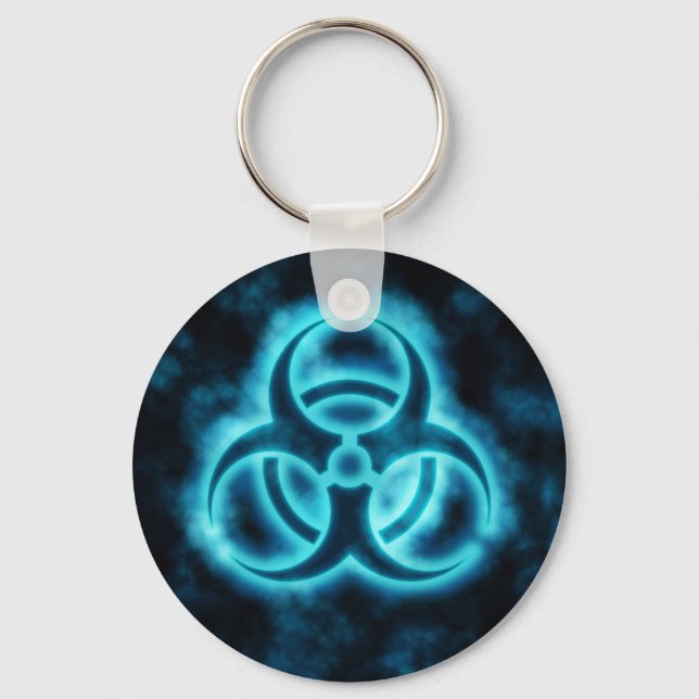 Blue-White Glow Biohazard Symbol Keychain (Front)