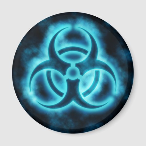 Blue_White Glow Biohazard Symbol Magnet