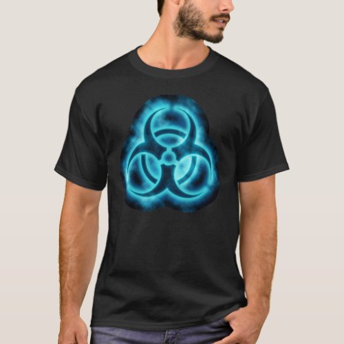 Blue_White Glow Biohazard Symbol T_Shirt