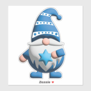 Blue White Gnome holding Star of David Sticker