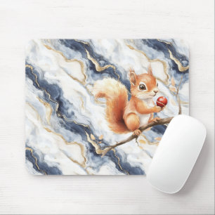 Blue White Gold Abstract Squirrel Apple Mouse Pad