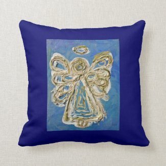 Blue, White, Gold Angel Decorative Throw Pillow