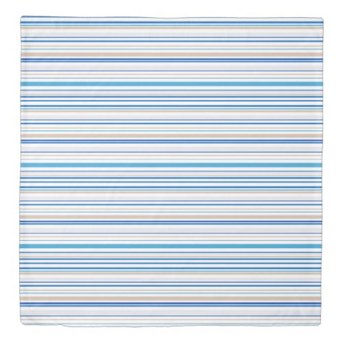 Blue White gold Beach coastal stripes Duvet Cover