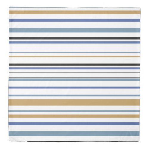 Blue White gold Beach coastal stripes Duvet Cover