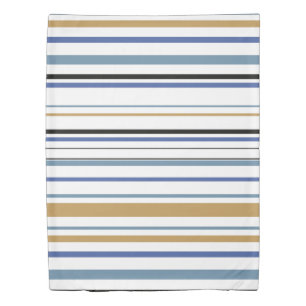 Blue White gold Beach coastal stripes Duvet Cover