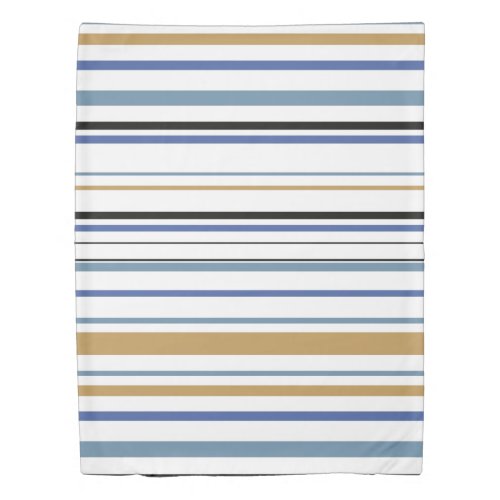 Blue White gold Beach coastal stripes Duvet Cover