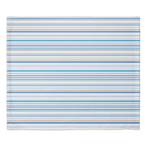 Blue White gold Beach coastal stripes Duvet Cover