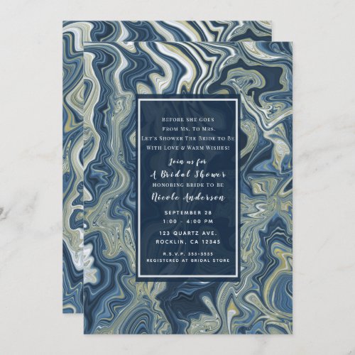 Blue White Gold Chic Swirl Modern Bridal Shower Invitation