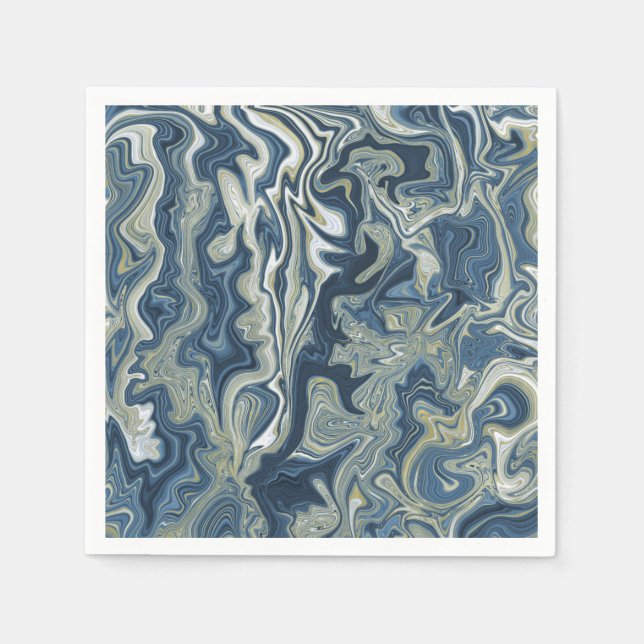 Blue White Gold Chic Swirl Modern Wedding Napkins (Front)