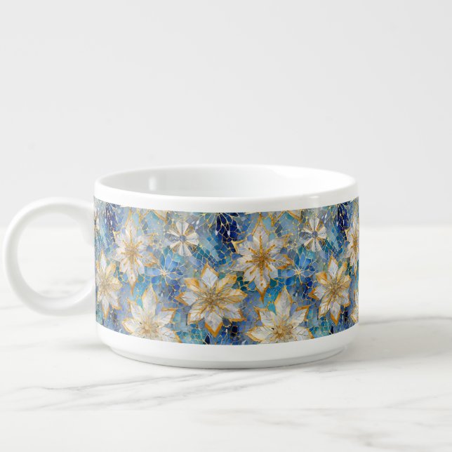 Blue White Gold Christmas Poinsettias Bowl (Right)